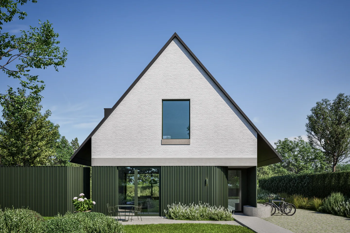 Aluminium gevelbekleding Alinel Type C — groene RAL-kleur modern huis