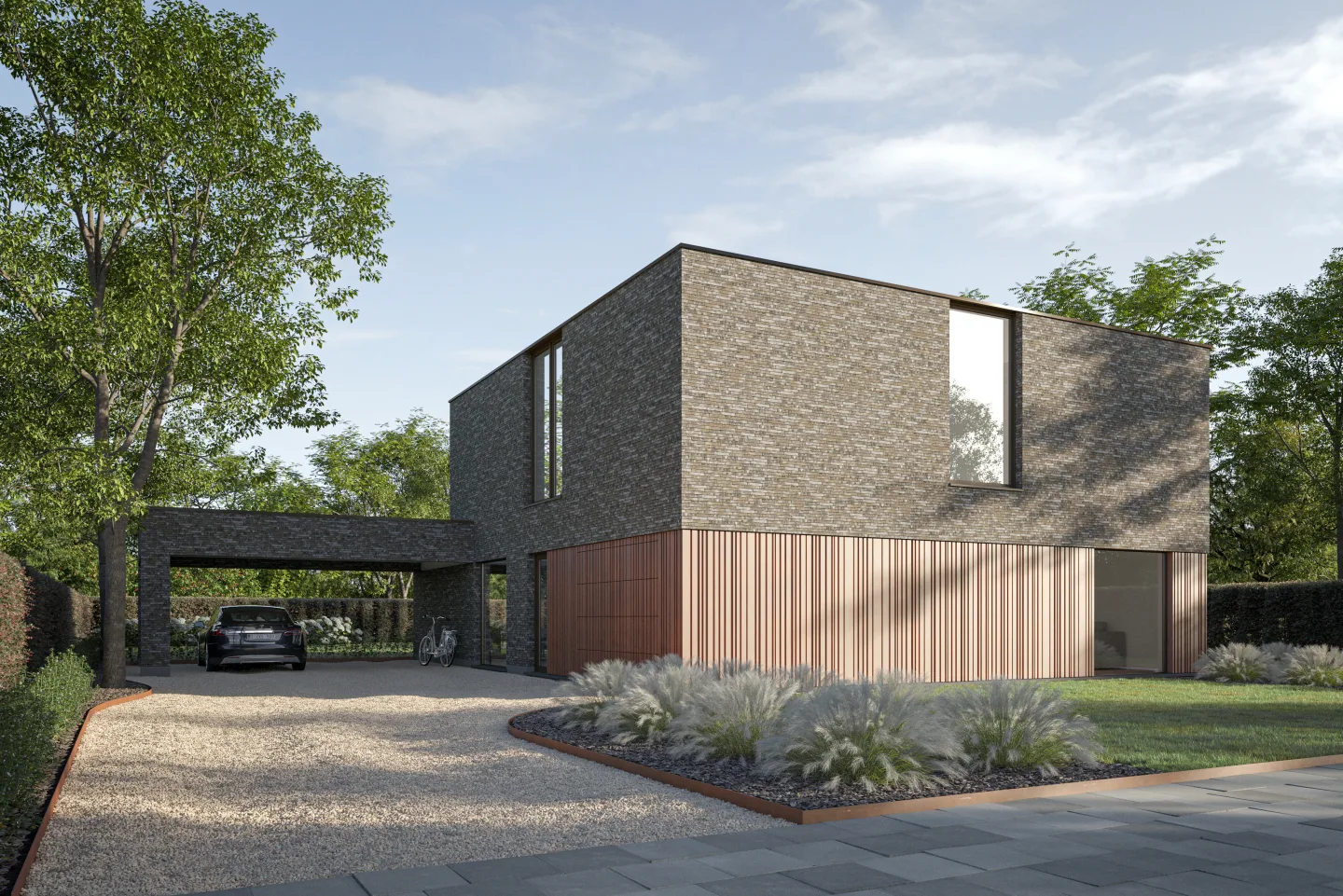 Aluminium gevelbekleding Alinel Type E — moderne plankenwand uitstraling renovatie